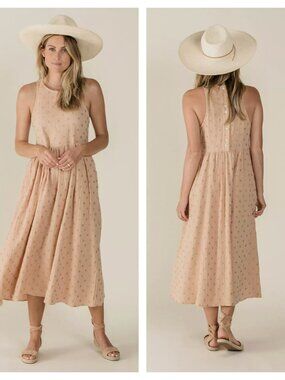 Anthropologie Rylee + Cru Zoe Cross Embroidered Midi Dress in Tan Womens XS